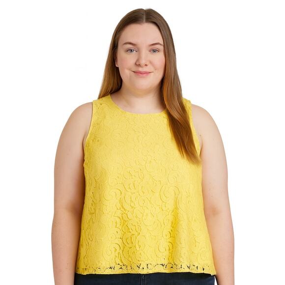 Charter Club Women's Plus Size Sleeveless Lace Blouse - Yellow - 0X - Picture 1 of 7